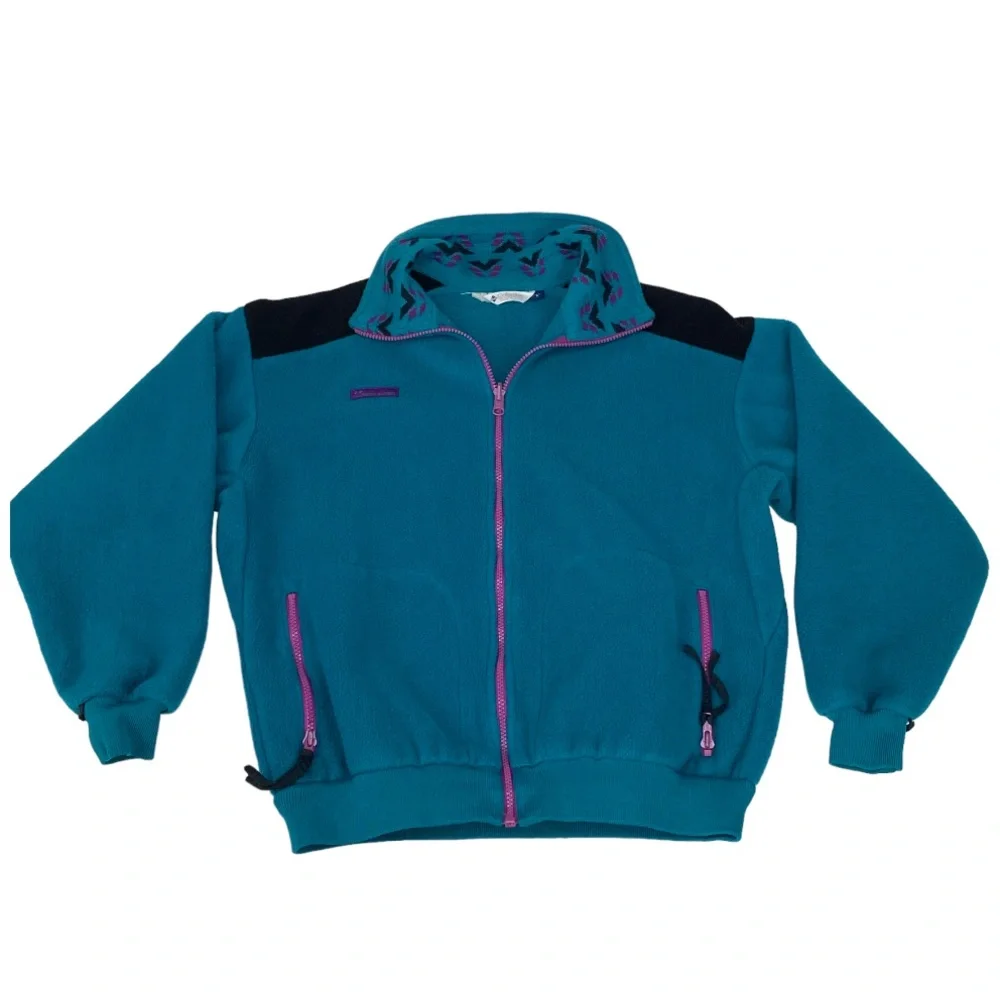 Vintage Columbia Jacket Womens Large Aztec Radial Sleeve Fleece Made In USA - Picture 2 of 12